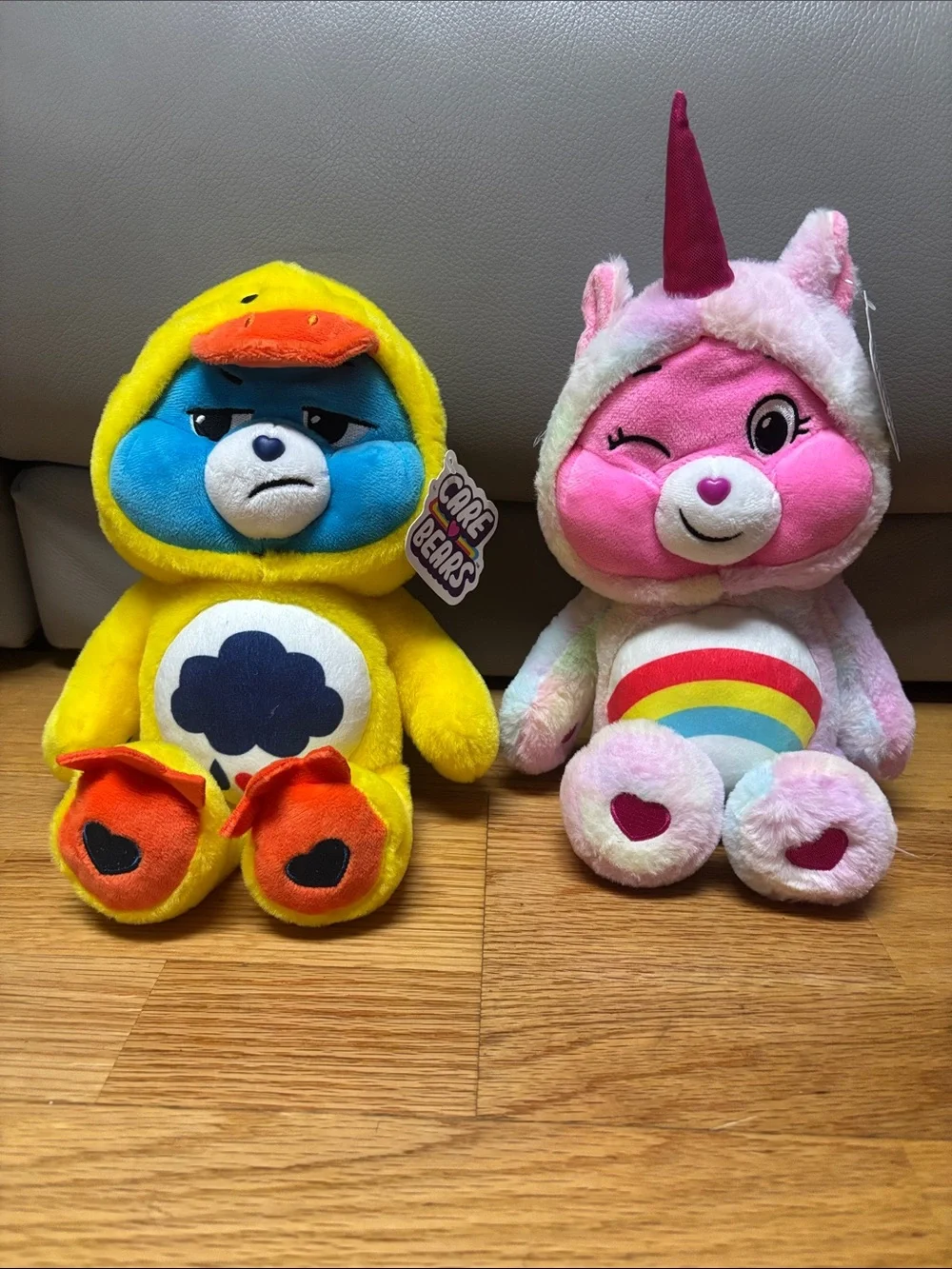 Care Bears Yellow Duck Costume & Pink Unicorn Rainbow Plush Duo